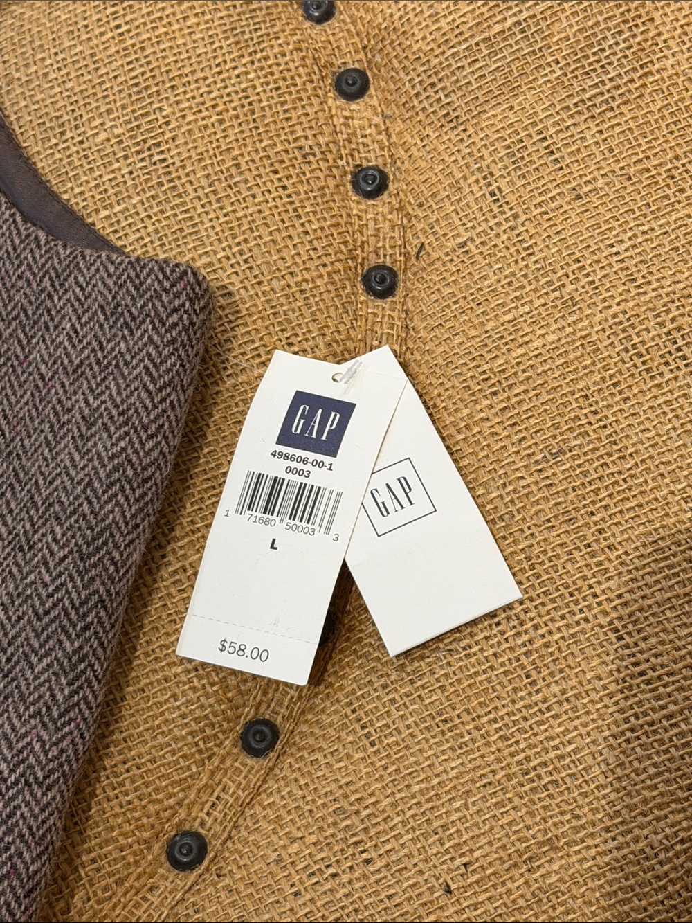 GAP Brown Herringbone UNISEX Wool-Blend Vest L - Picture 2 of 6